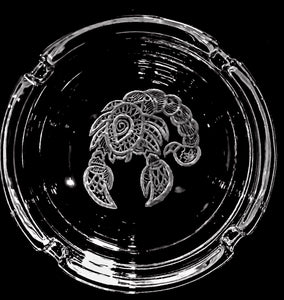 scorpio hand etched clear glass ashtray